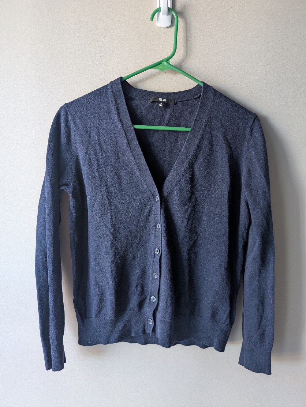 Uniqlo V-Neck Navy Cotton With A Touch Of Cashmere Cardigan - Size M